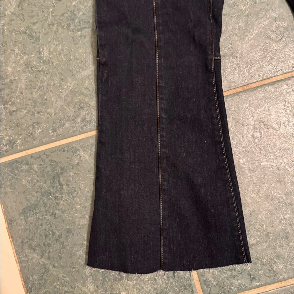 International Concepts Women's High Rise Crop Flare Pull-On Jean Blue Dark